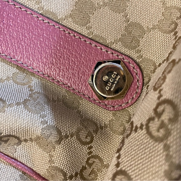 Gucci GG Mini Boston Bag Canvas x Leather Beige Pink Gold Hardware Made In Italy - Picture 10 of 12